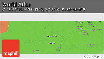 Political Panoramic Map of the Area around 9° 36' 8" N, 29° 49' 30" E