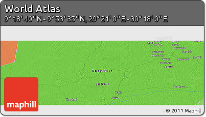 Political Panoramic Map of the Area around 9° 36' 8" N, 29° 49' 30" E