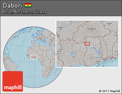 Gray Location Map of Dabori, hill shading