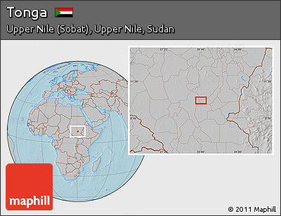 Gray Location Map of Tonga, hill shading