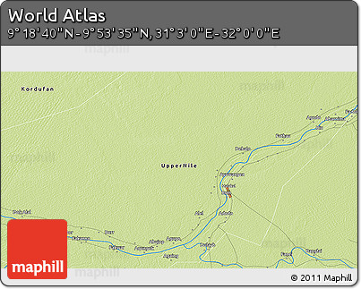 Physical 3D Map of the Area around 9° 36' 8" N, 31° 31' 29" E