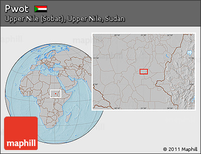 Gray Location Map of Pwot, hill shading
