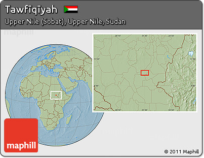 Savanna Style Location Map of Tawfīqīyah, hill shading
