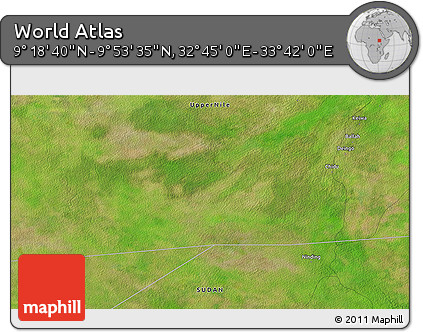 Satellite 3D Map of the Area around 9° 36' 8" N, 33° 13' 30" E