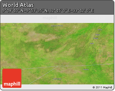 Satellite 3D Map of the Area around 9° 36' 8" N, 33° 13' 30" E