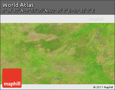 Satellite 3D Map of the Area around 9° 36' 8" N, 33° 13' 30" E