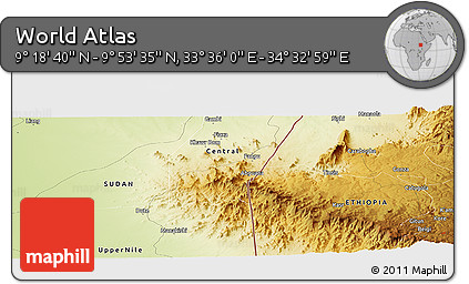 Physical Panoramic Map of the Area around 9° 36' 8" N, 34° 4' 30" E