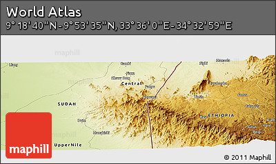 Physical Panoramic Map of the Area around 9° 36' 8" N, 34° 4' 30" E