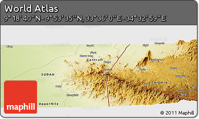 Physical Panoramic Map of the Area around 9° 36' 8" N, 34° 4' 30" E
