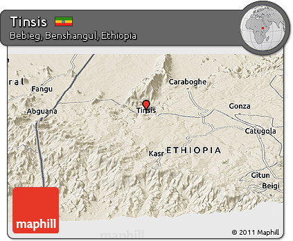 Shaded Relief Panoramic Map of Tinsis