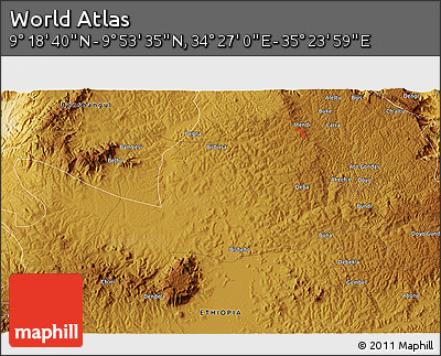 Physical 3D Map of the Area around 9° 36' 8" N, 34° 55' 29" E