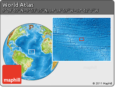 Physical Location Map of the Area around 9° 36' 8" N, 38° 10' 29" W