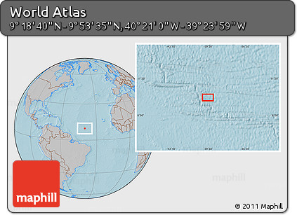 Gray Location Map of the Area around 9° 36' 8" N, 39° 52' 30" W, hill shading