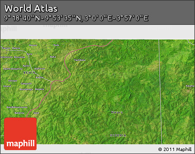 Satellite 3D Map of the Area around 9° 36' 8" N, 3° 28' 30" E