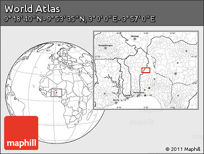 Blank Location Map of the Area around 9° 36' 8" N, 3° 28' 30" E