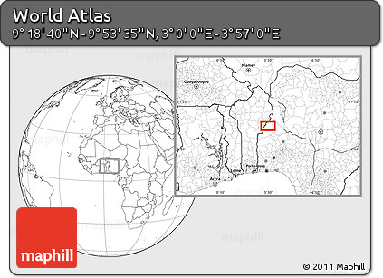 Blank Location Map of the Area around 9° 36' 8" N, 3° 28' 30" E