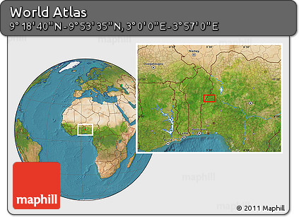 Satellite Location Map of the Area around 9° 36' 8" N, 3° 28' 30" E