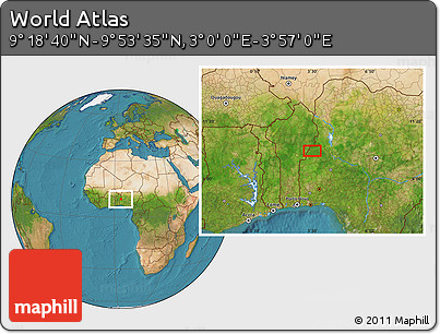 Satellite Location Map of the Area around 9° 36' 8" N, 3° 28' 30" E