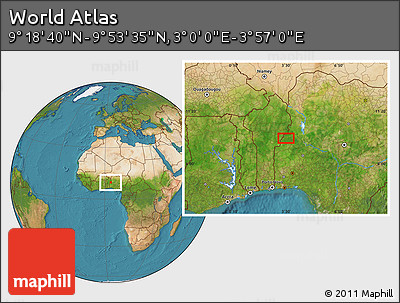 Satellite Location Map of the Area around 9° 36' 8" N, 3° 28' 30" E