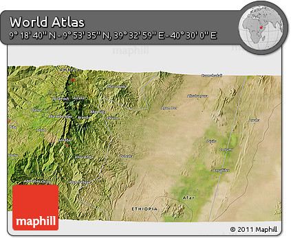 Satellite 3D Map of the Area around 9° 36' 8" N, 40° 1' 29" E