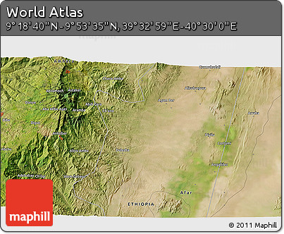 Satellite 3D Map of the Area around 9° 36' 8" N, 40° 1' 29" E