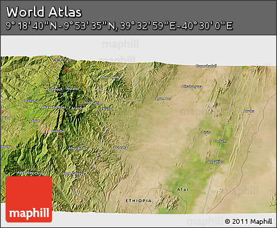 Satellite 3D Map of the Area around 9° 36' 8" N, 40° 1' 29" E