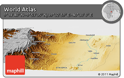 Physical Panoramic Map of the Area around 9° 36' 8" N, 40° 1' 29" E