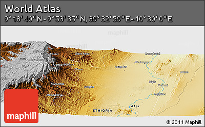Physical Panoramic Map of the Area around 9° 36' 8" N, 40° 1' 29" E