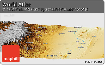 Physical Panoramic Map of the Area around 9° 36' 8" N, 40° 1' 29" E