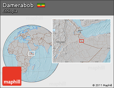 Gray Location Map of Damerabob, hill shading