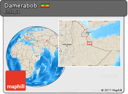 Shaded Relief Location Map of Damerabob