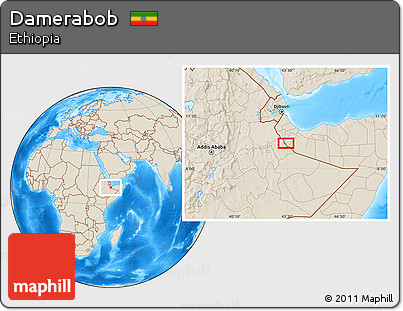 Shaded Relief Location Map of Damerabob