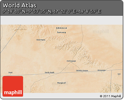 Satellite 3D Map of the Area around 9° 36' 8" N, 47° 40' 29" E