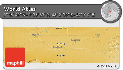 Physical Panoramic Map of the Area around 9° 36' 8" N, 48° 31' 29" E