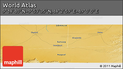 Physical Panoramic Map of the Area around 9° 36' 8" N, 48° 31' 29" E