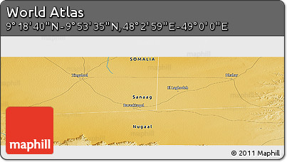 Physical Panoramic Map of the Area around 9° 36' 8" N, 48° 31' 29" E