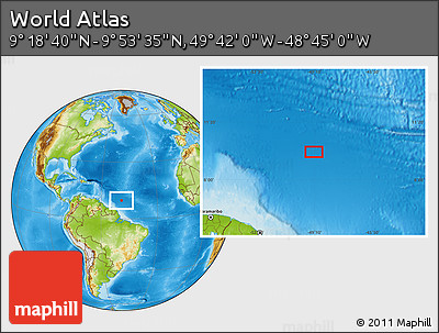 Physical Location Map of the Area around 9° 36' 8" N, 49° 13' 30" W