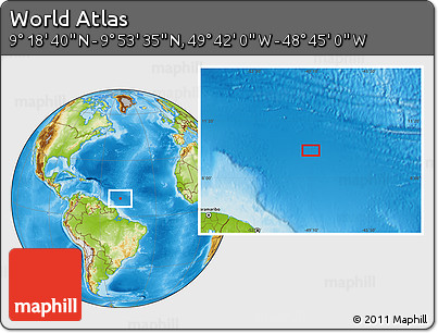 Physical Location Map of the Area around 9° 36' 8" N, 49° 13' 30" W