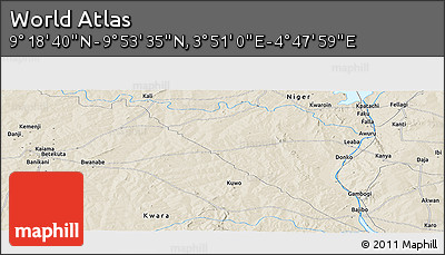 Shaded Relief Panoramic Map of the Area around 9° 36' 8" N, 4° 19' 30" E