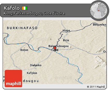 Shaded Relief Panoramic Map of Kafolo