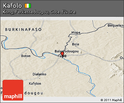 Shaded Relief Panoramic Map of Kafolo