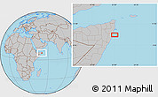 Gray Location Map of the area around 9° 36' 8" N, 51° 4' 30" E
