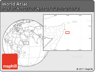 Blank Location Map of the Area around 9° 36' 8" N, 51° 55' 29" E