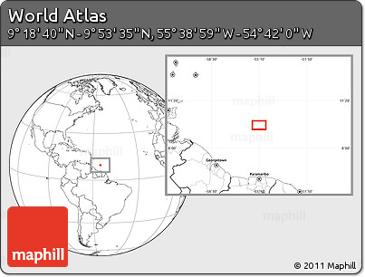 Blank Location Map of the Area around 9° 36' 8" N, 55° 10' 29" W
