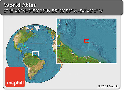 Satellite Location Map of the Area around 9° 36' 8" N, 55° 10' 29" W