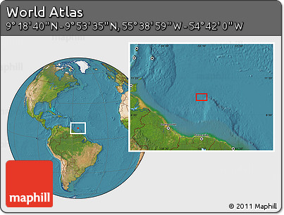 Satellite Location Map of the Area around 9° 36' 8" N, 55° 10' 29" W