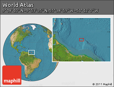 Satellite Location Map of the Area around 9° 36' 8" N, 55° 10' 29" W