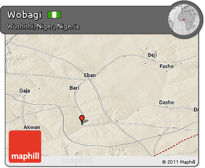 Shaded Relief Panoramic Map of Wobagi