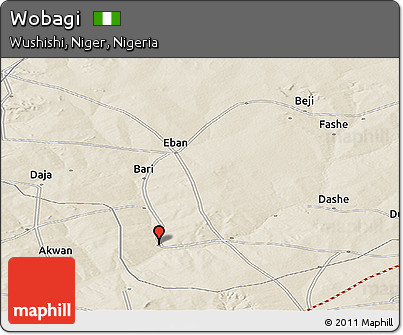 Shaded Relief Panoramic Map of Wobagi