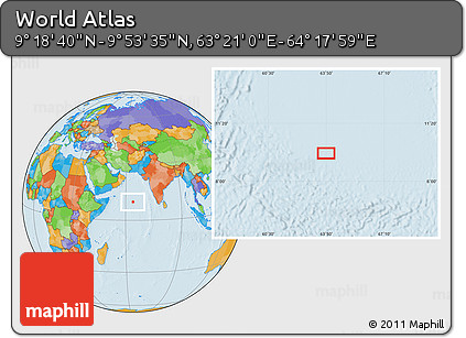 Political Location Map of the Area around 9° 36' 8" N, 63° 49' 30" E